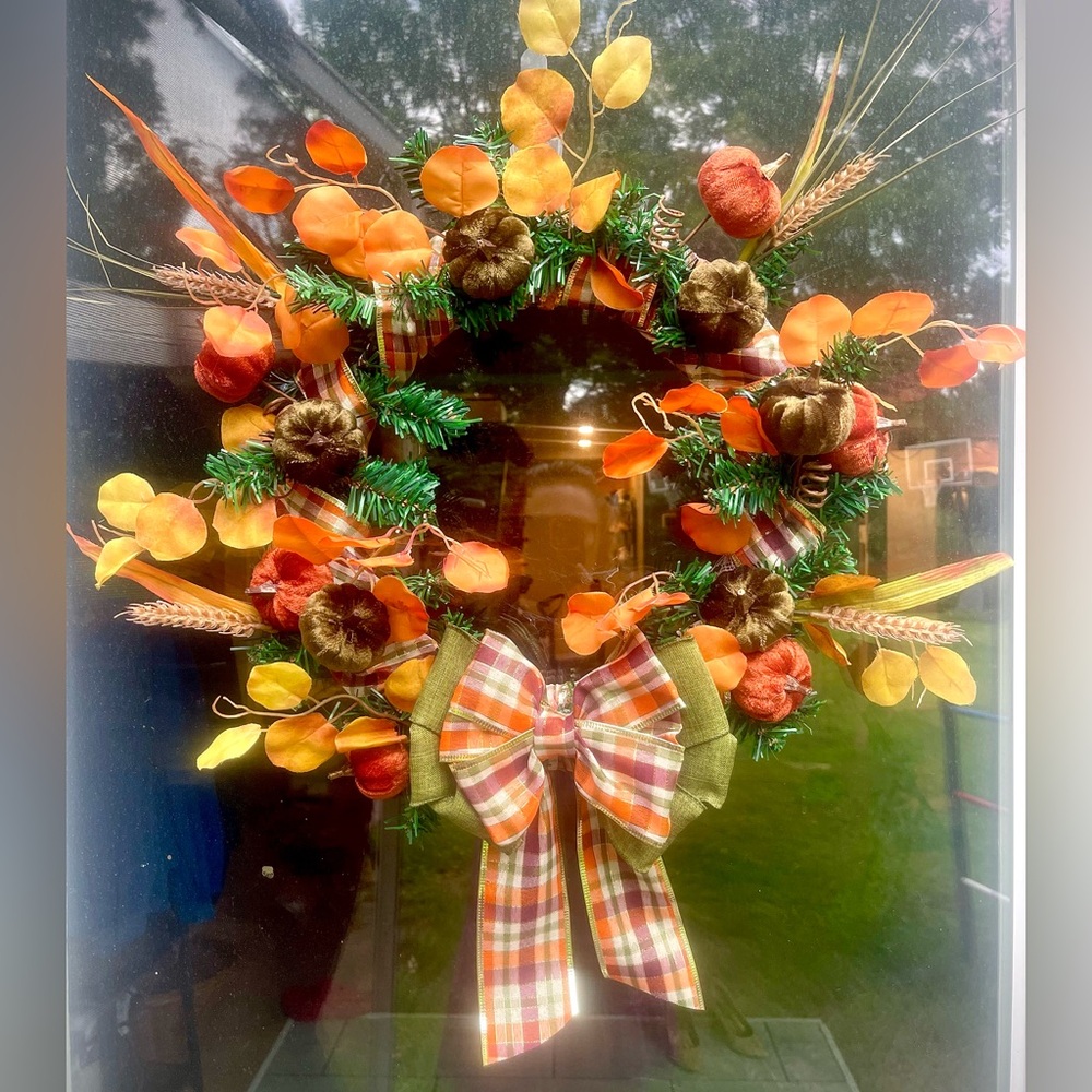 Fall Wreath Pumpkin accents Handmade